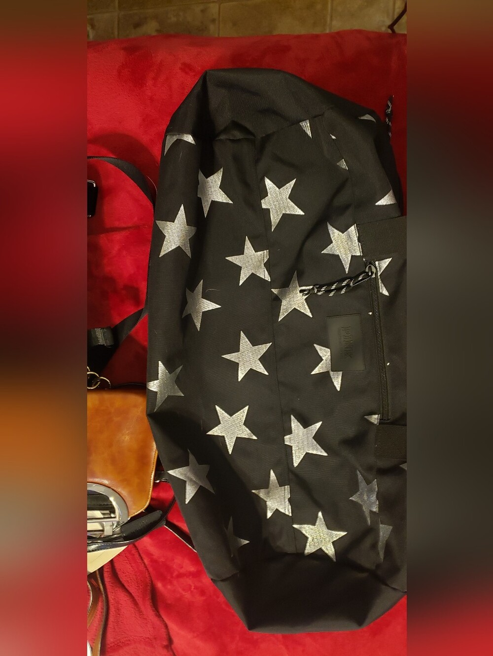 PINK Victoria's Secret Black Backpack with Silver Star Print